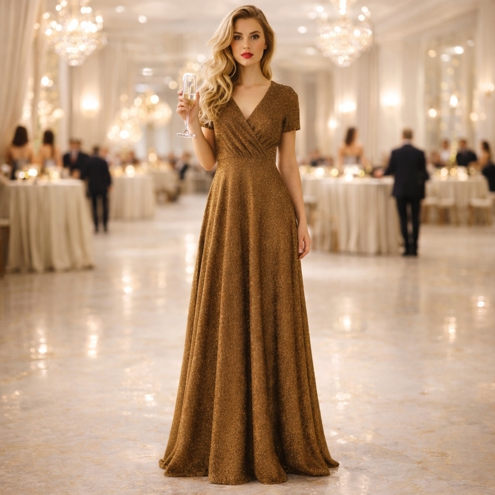 Lularoe Elegant Noelle Metalic Gold Sparkle Glitter Evening Gown